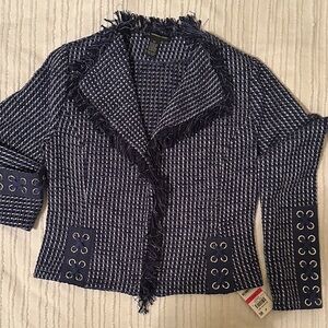 Women’s Frayed Textured Navy and Silver Jacket